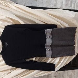 BCX Black and Shades of Gray Long Sleeve Drop Waist Sweater Dress Size Small